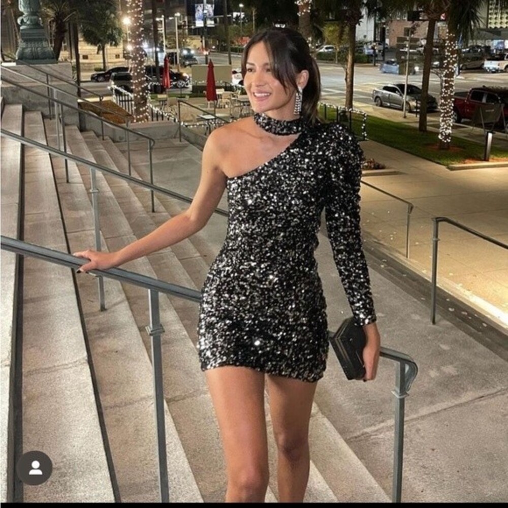 ASYMMETRICAL SEQUIN MINI DRESS